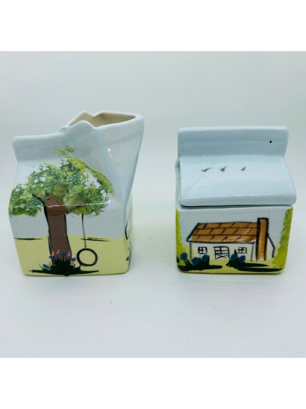 Vintage Ceramic Milk Carton Creamer & Sugar Bowl Set Hand Painted Cottagecore 19